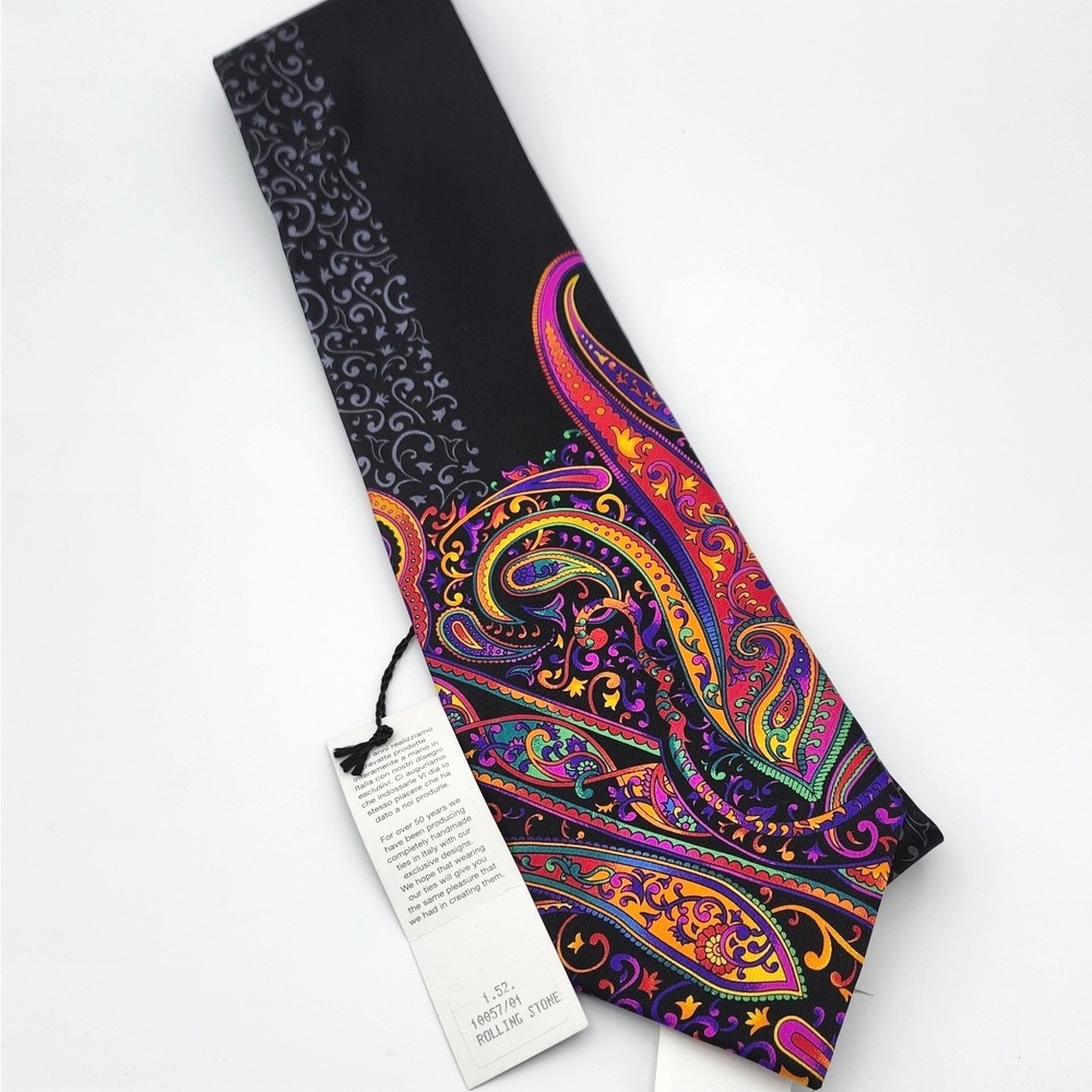 Vintage Vitaliano Pancaldi Silk Tie NWT Deadstock Italy Black Red Graphic Art